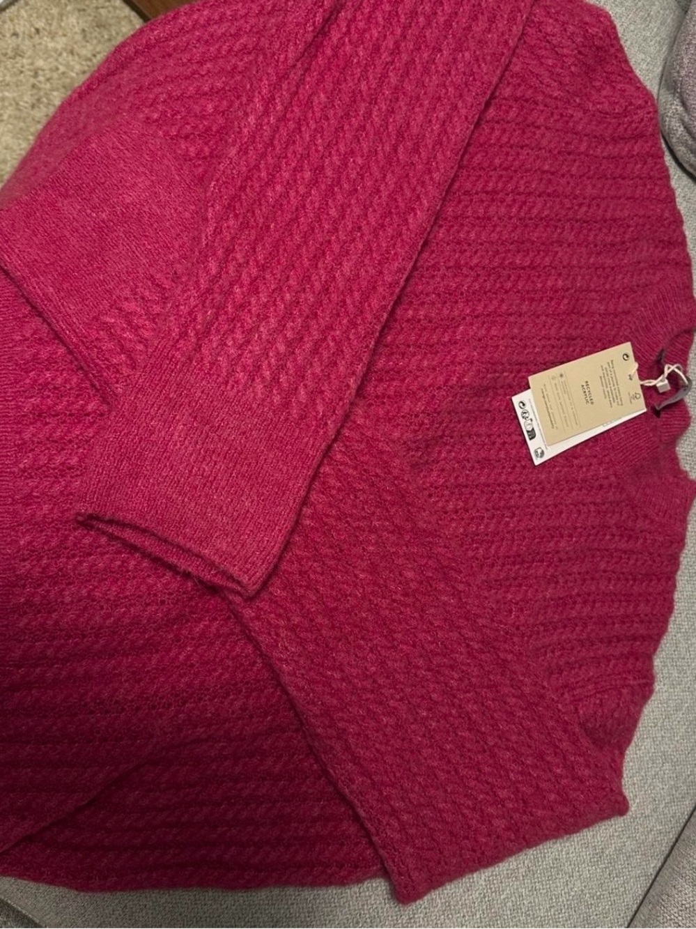 Mango Textured Crewneck Sweater in Deep Raspberry